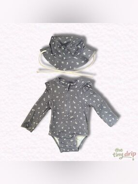 Petit Lem Floral Rashguard Set with Matching Sun Hat (Size 3-6m)